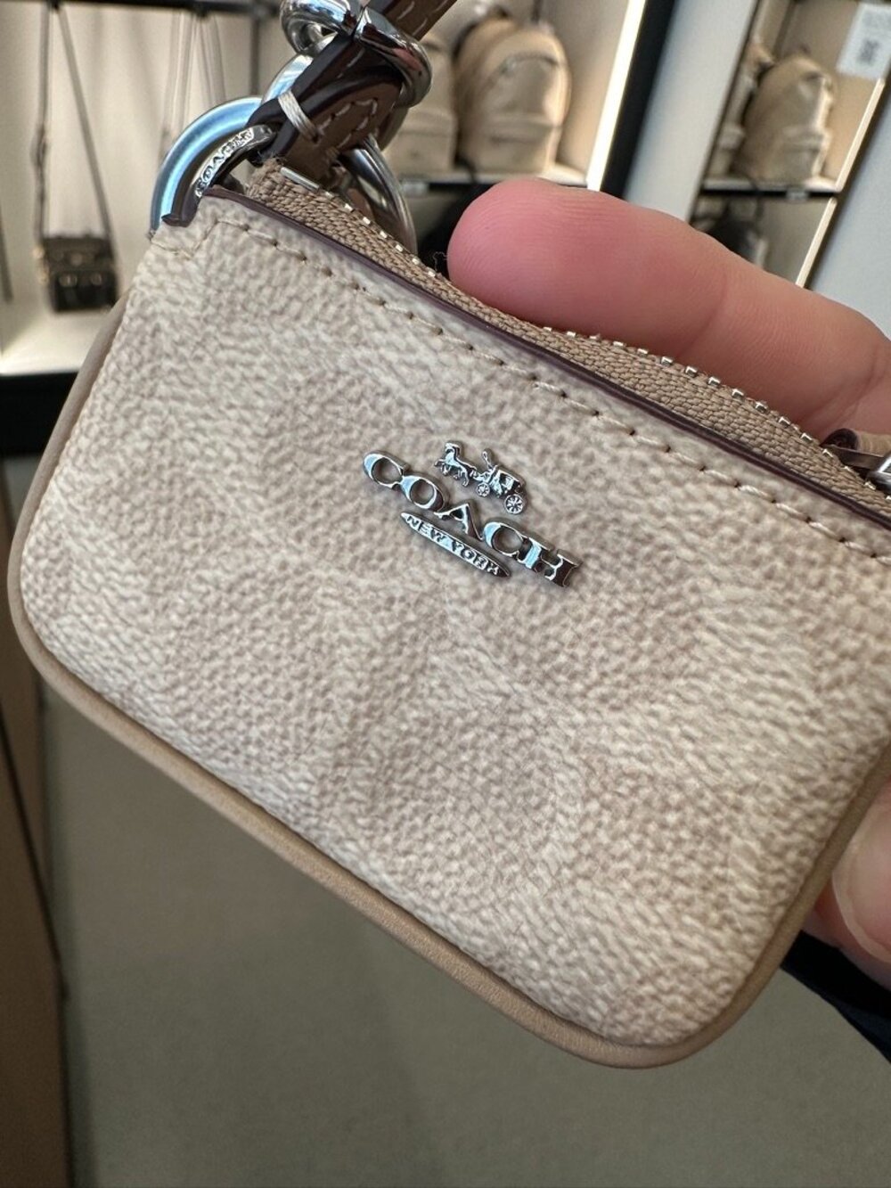 NWT! Coach CX067 Mini Nolita Bag Charm In Signature Chambray Silver/Sand - Picture 2 of 7